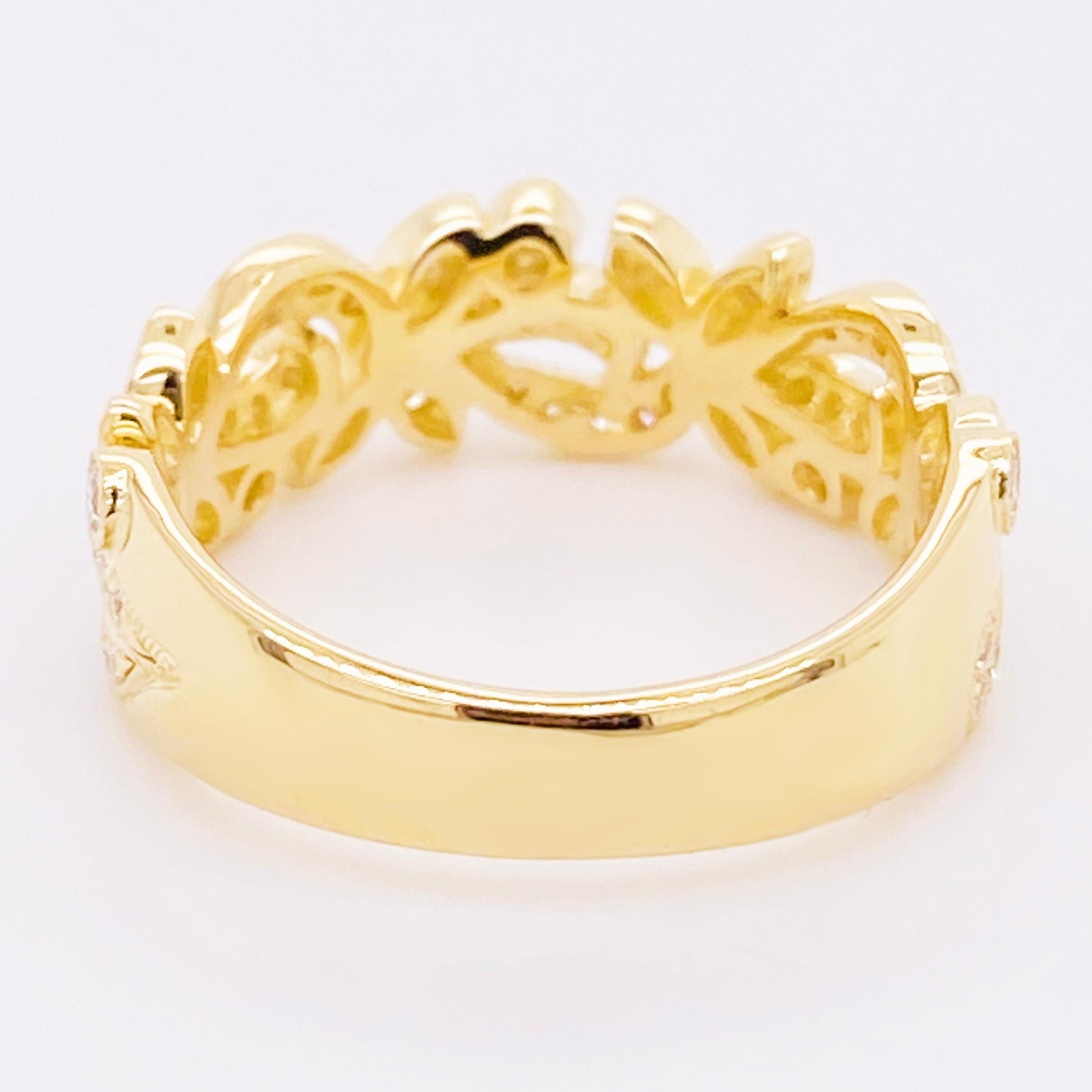 Round Cut Diamond Flower Ring, 14 Karat Gold Floral Inspired Stackable Band, LR9229Y45JJ For Sale