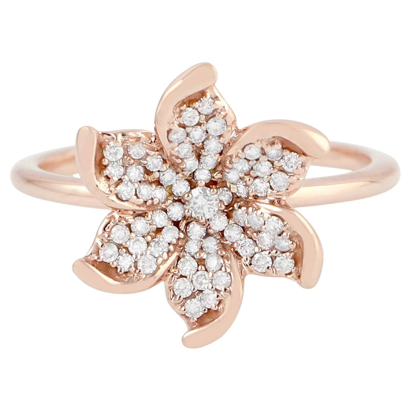 Diamond Flower Ring 18K Rose Gold For Sale