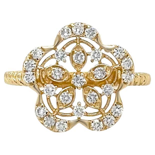 Diamant-Blumenring 26 Diamanten 14K Gelbgold im Angebot