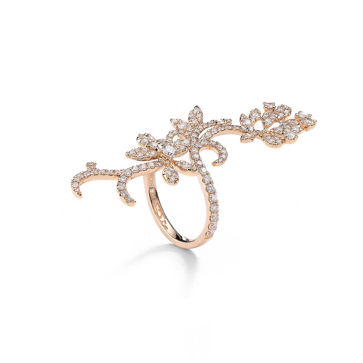 Flower ring in 18kt pink gold set with 137 diamonds 1.70 cts  Size 54 