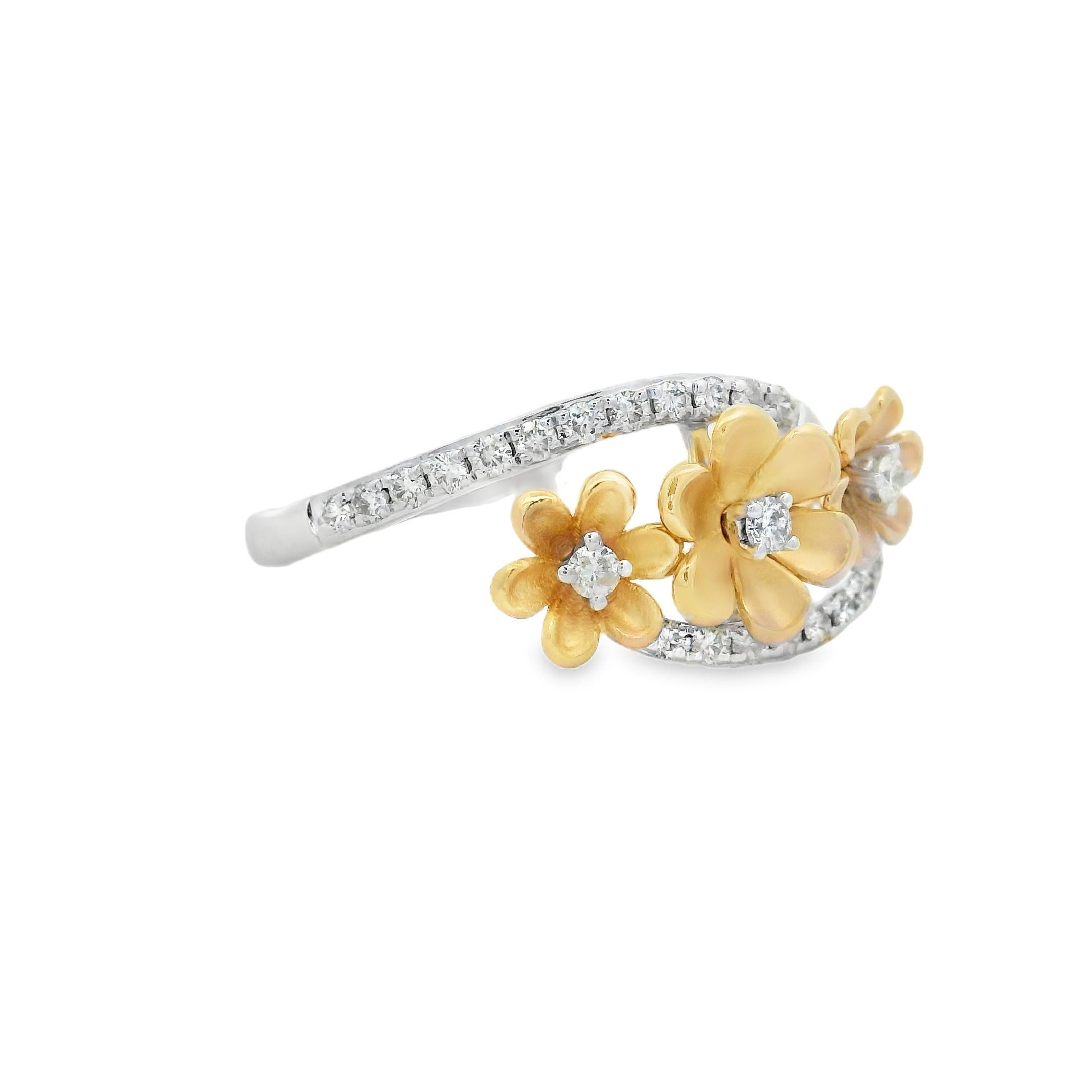 Diamant-Blumenring aus 14K zweifarbigem Gold mit 0,23 Karat runden Diamanten Größe 7 im Angebot 2