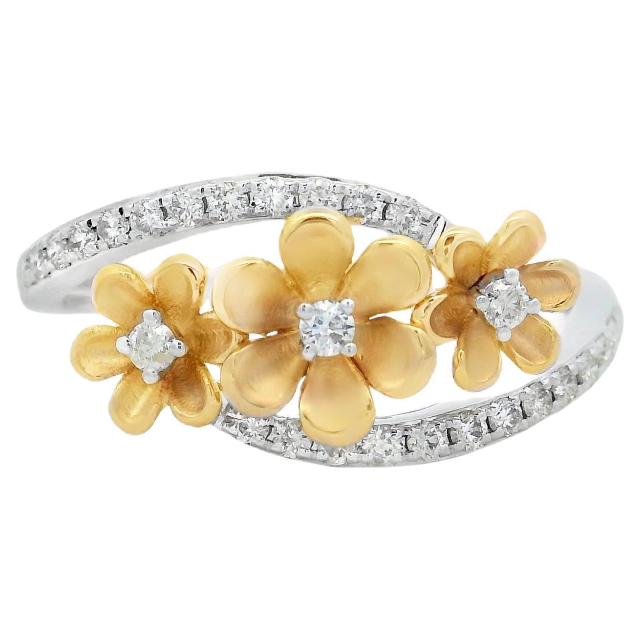 Bague fleur en or bicolore 14K avec diamants ronds de 0,23 carat Taille 7