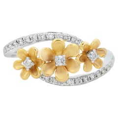 Bague fleur en or bicolore 14K avec diamants ronds de 0,23 carat Taille 7