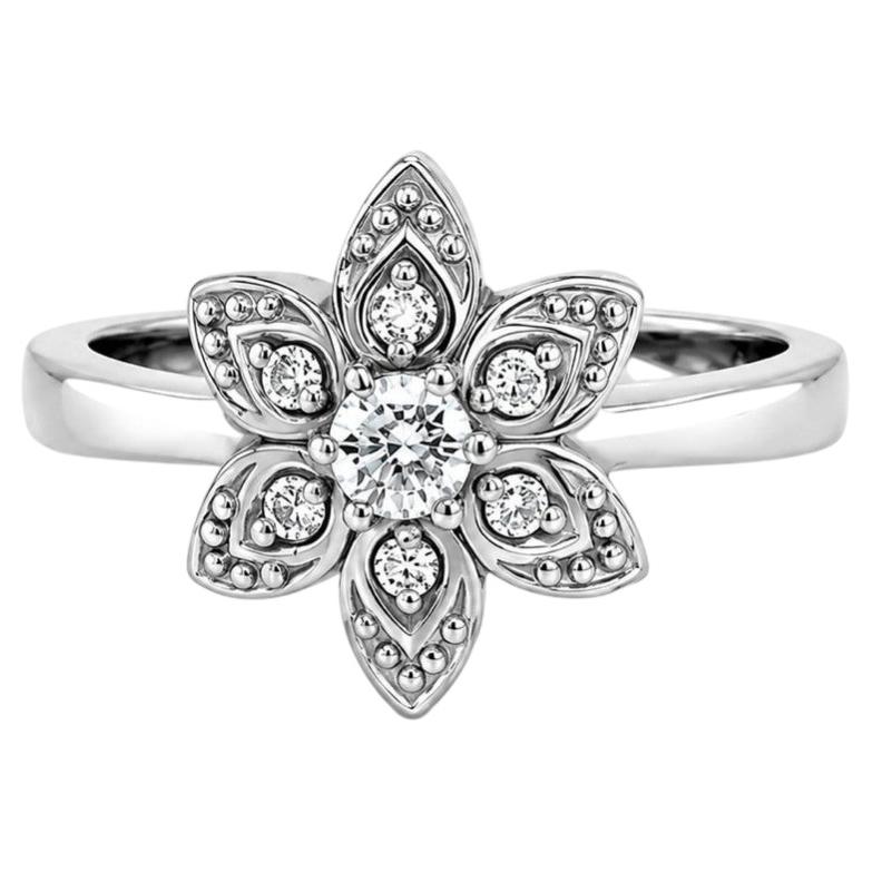 Diamant-Blumenring aus 14-karätigem Weißgold