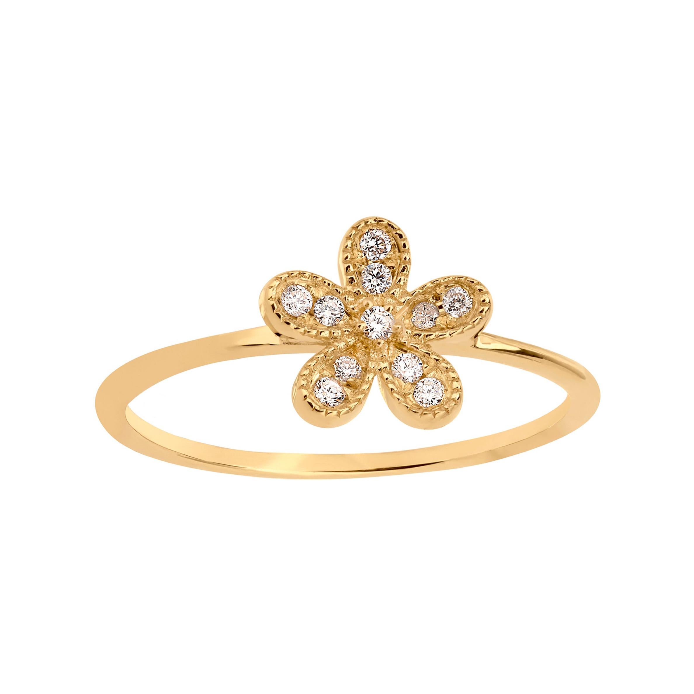 Diamond Gold Five Petal Flower Ring at 1stDibs