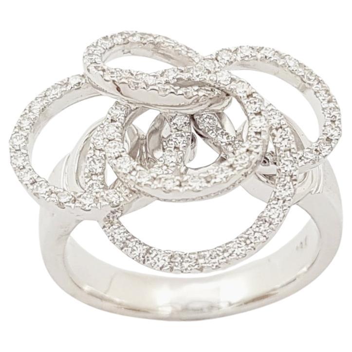 Diamond Flower Ring set in 18K White Gold Settings For Sale