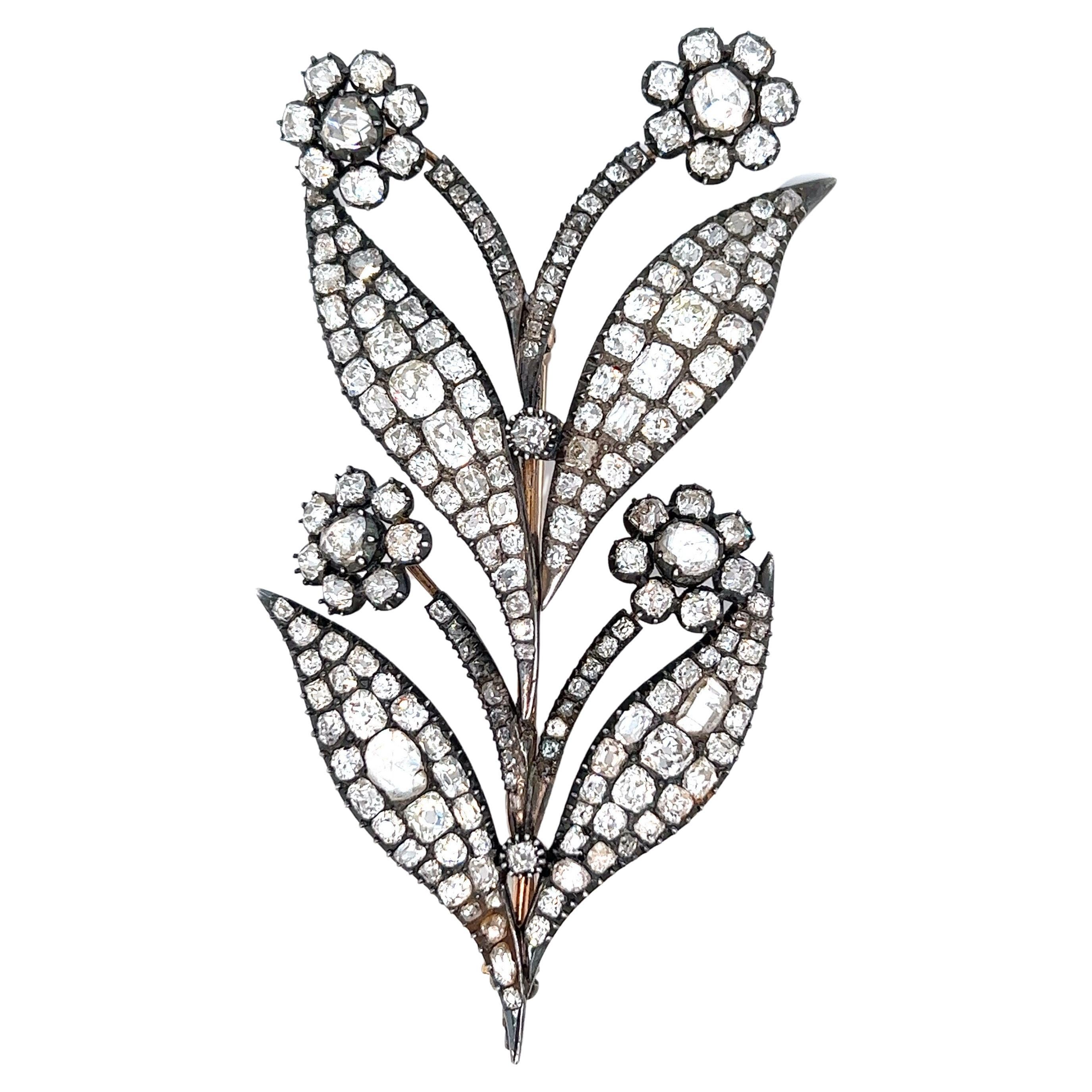 Diamond Silver and Gold Flower Spray Brooch at 1stDibs