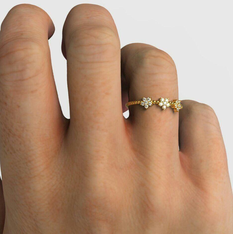 Bague fleur empilable en or jaune massif 14 carats, cadeau pour mères en vente 4
