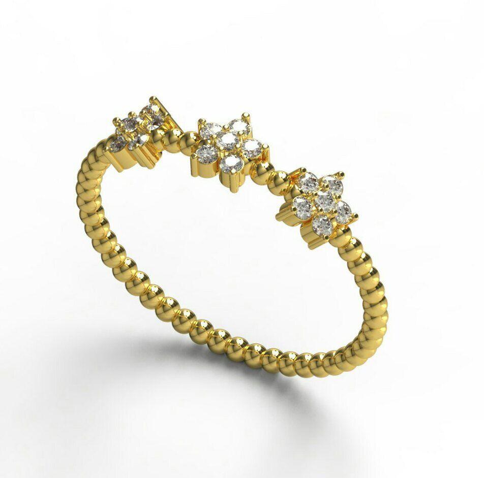 Bague fleur empilable en or jaune massif 14 carats, cadeau pour mères en vente 5