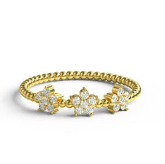 Diamond Flower Stacking Ring 14K Solid Yellow Gold flower ring Band Moms Gift
