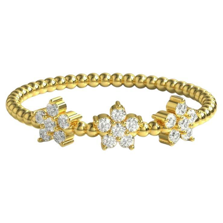 Diamant-Blumen-Stapelring 14K massives Gelbgold Blumenring Moms Gift