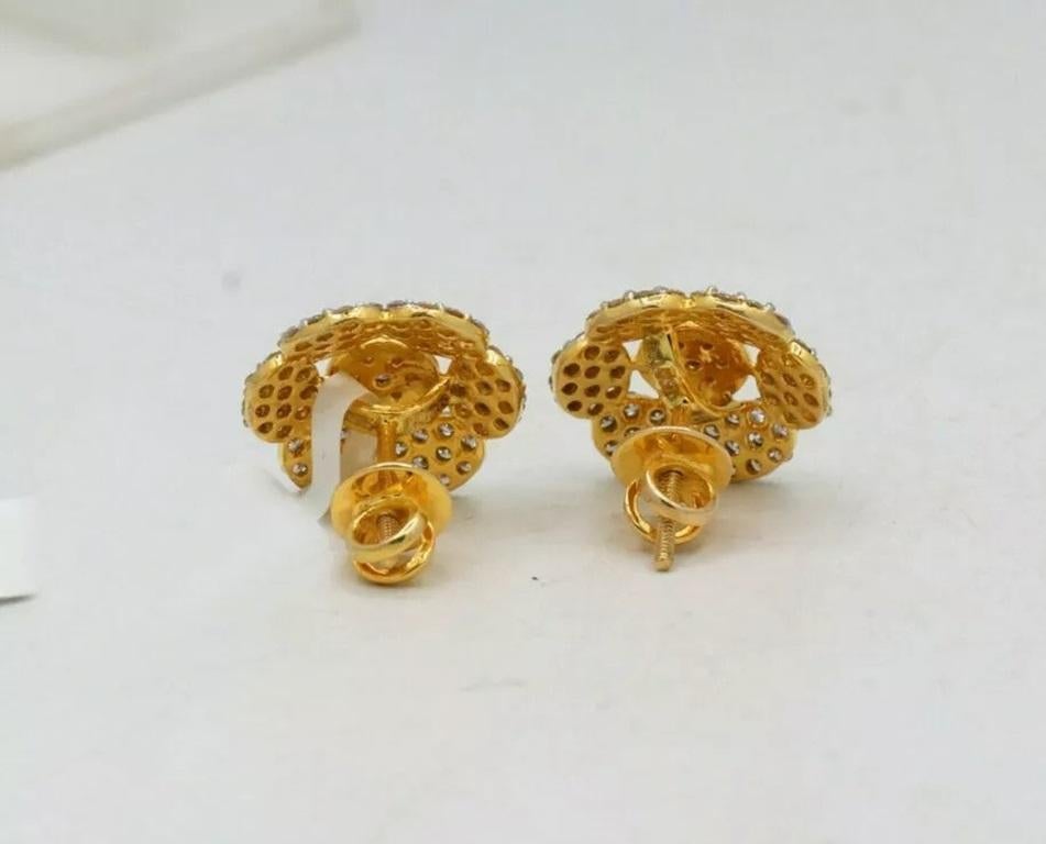 Diamant-Blumen-Ohrstecker-Ohrstecker Braut 14k Massivgold (Rundschliff) im Angebot