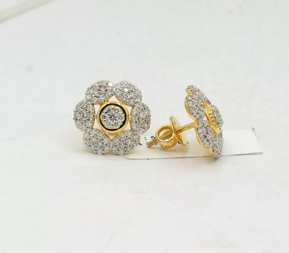 Diamant-Blumen-Ohrstecker-Ohrstecker Braut 14k Massivgold im Zustand „Neu“ im Angebot in Chicago, IL