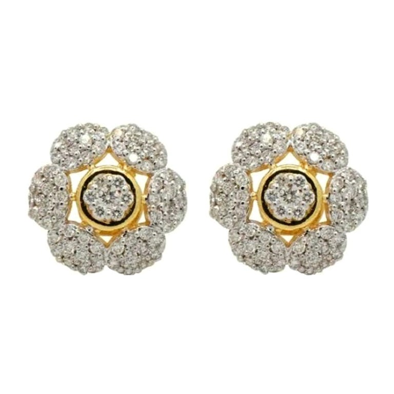 Boucle d'oreille fleur de diamant en or massif 14k de mariage