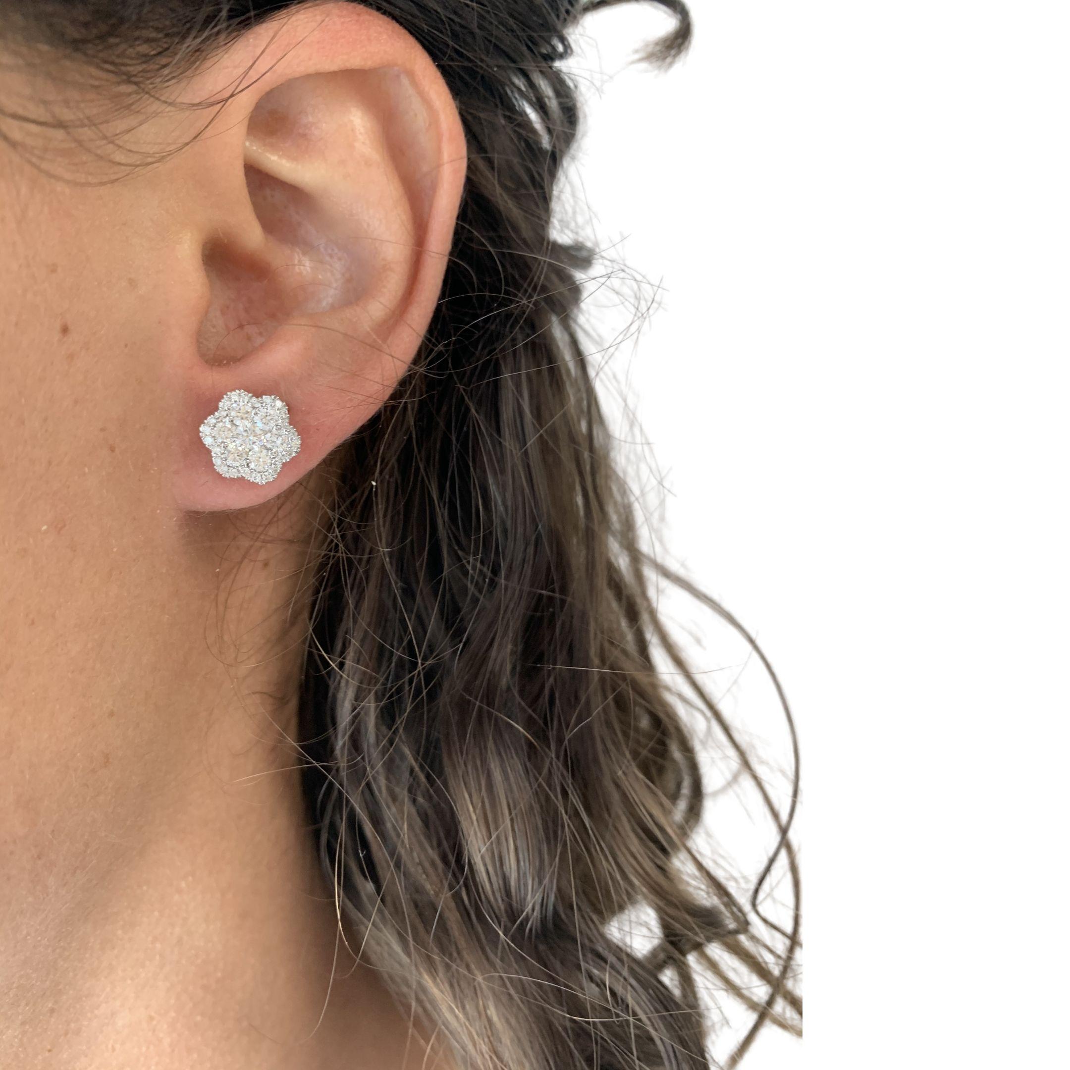 Contemporary Diamond Flower Stud Earrings