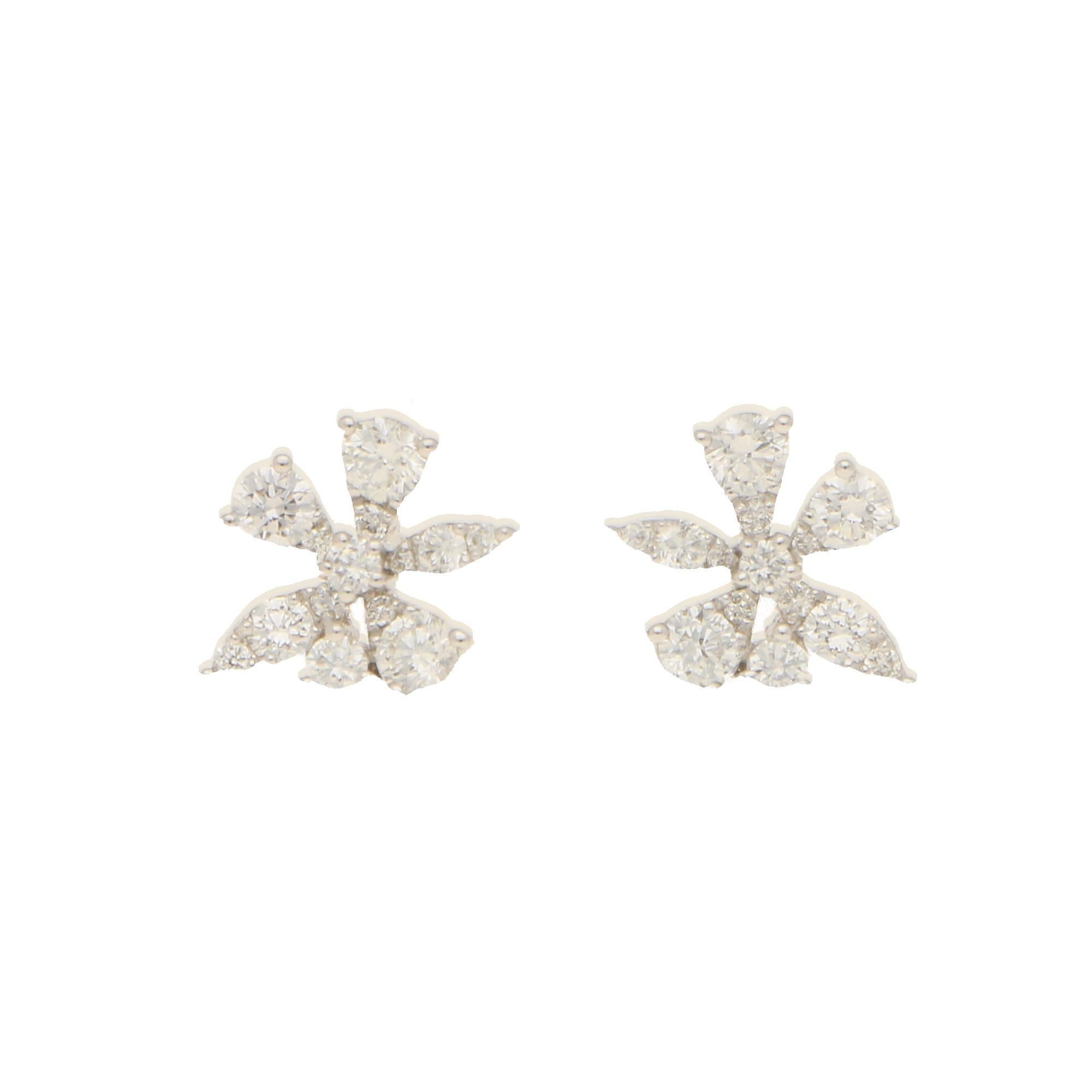 Pear Cut Diamond Flower Stud Earrings 0.57cts
