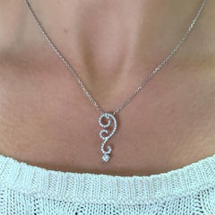 Diamond flower style drop pendant necklace 18k white gold