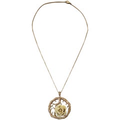 Diamond Flower Tree Two-Tone Gold Pendant Necklace
