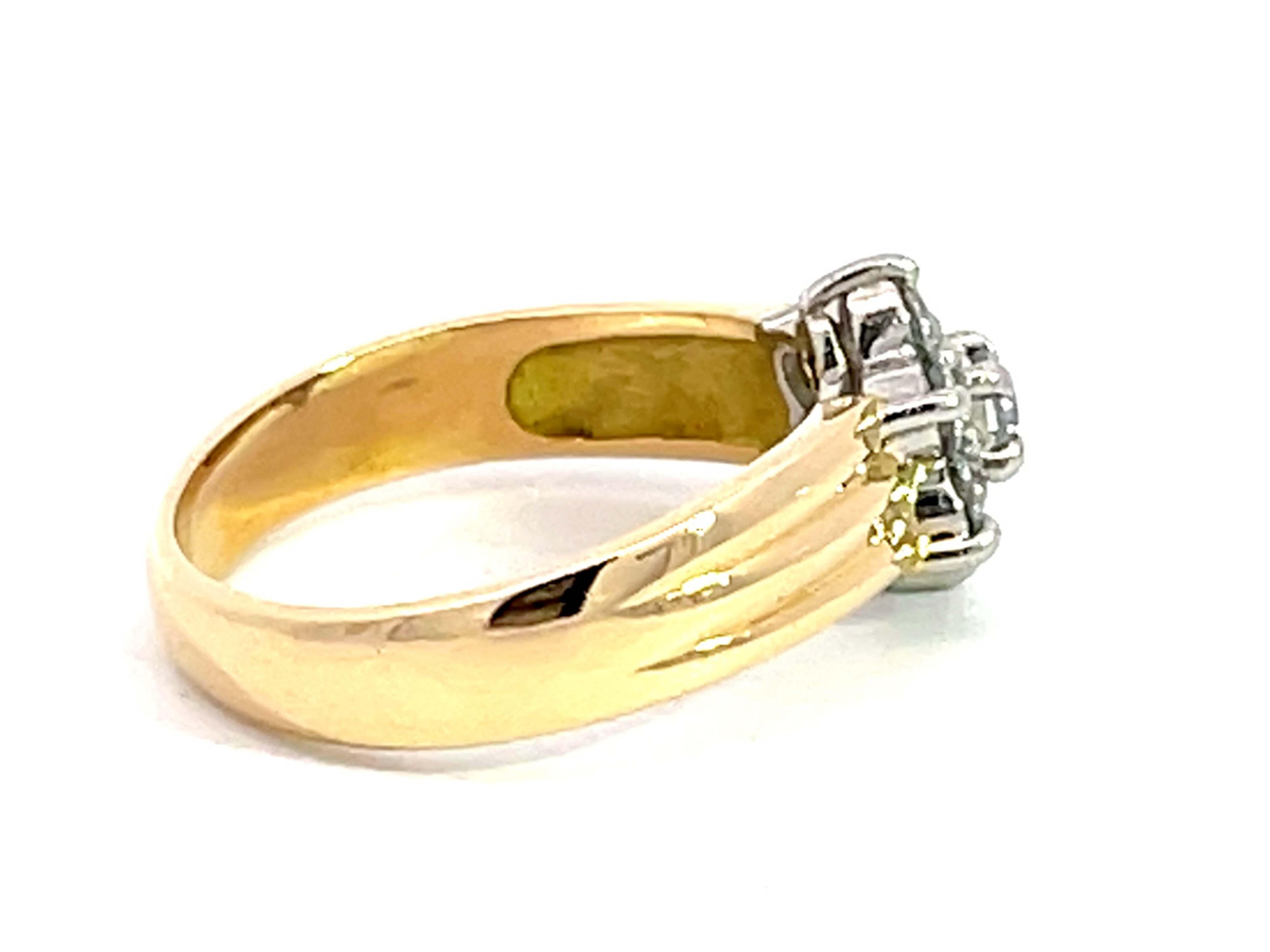 Women's Diamond Flower Two Toned Ring in 18K Yellow Gold and Platinum For Sale