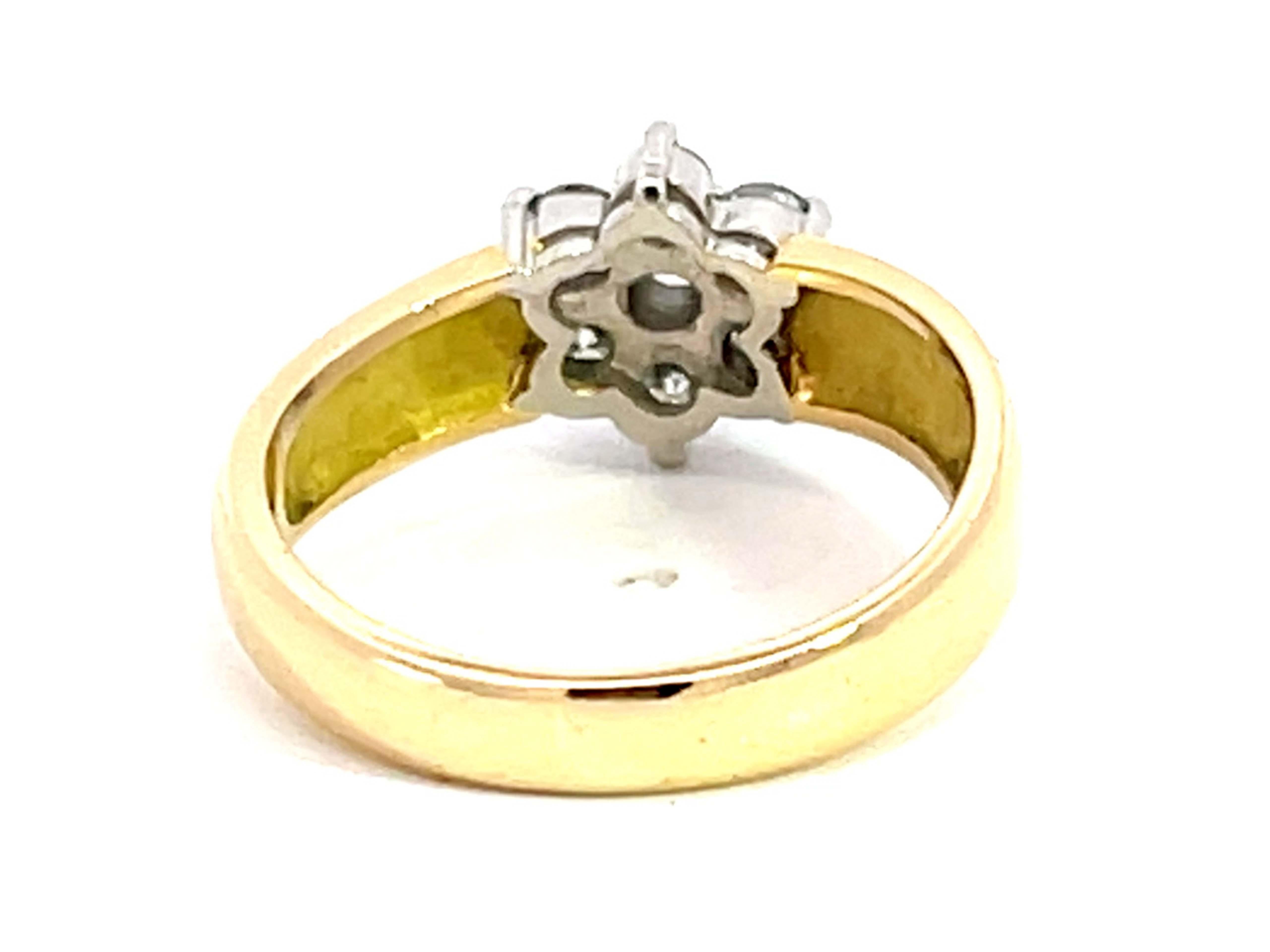 Diamond Flower Two Toned Ring in 18K Yellow Gold and Platinum For Sale 2