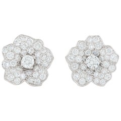 Diamond Flower White Gold 18 Karat Ear Studs