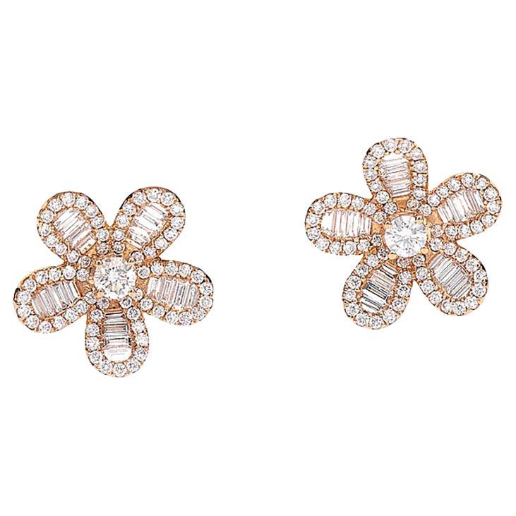 Diamant-Ohrringe mit Blumen im Angebot