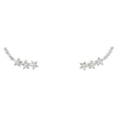Diamond Flowers on Stem Climber Earrings in 18K White Gold Diamond Flowers on Stem Climber Earrings in 18K White Gold