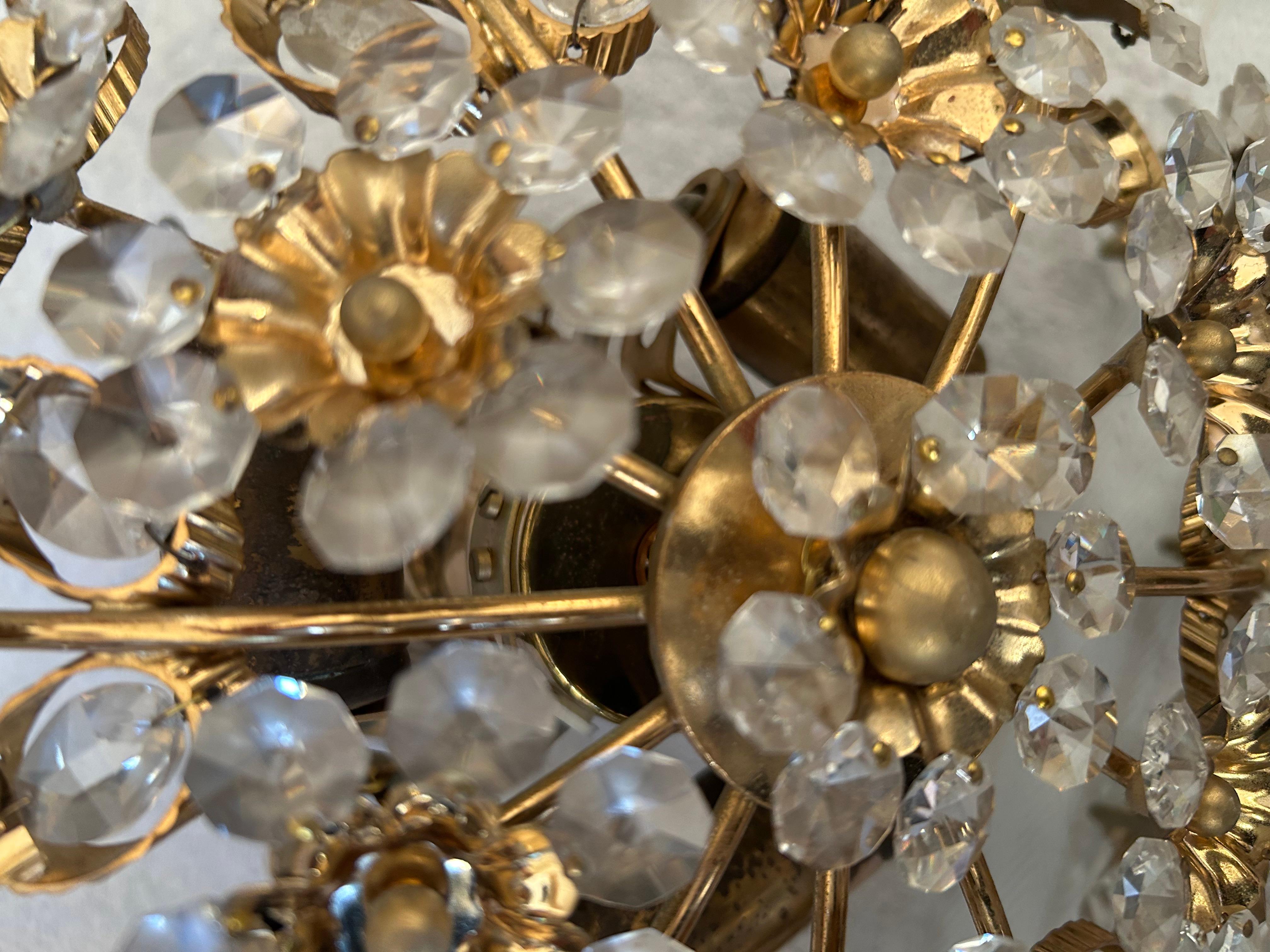 Italiano Fiori di diamante, plafoniera in vetro di Murano scintillante, anni '80 in vendita