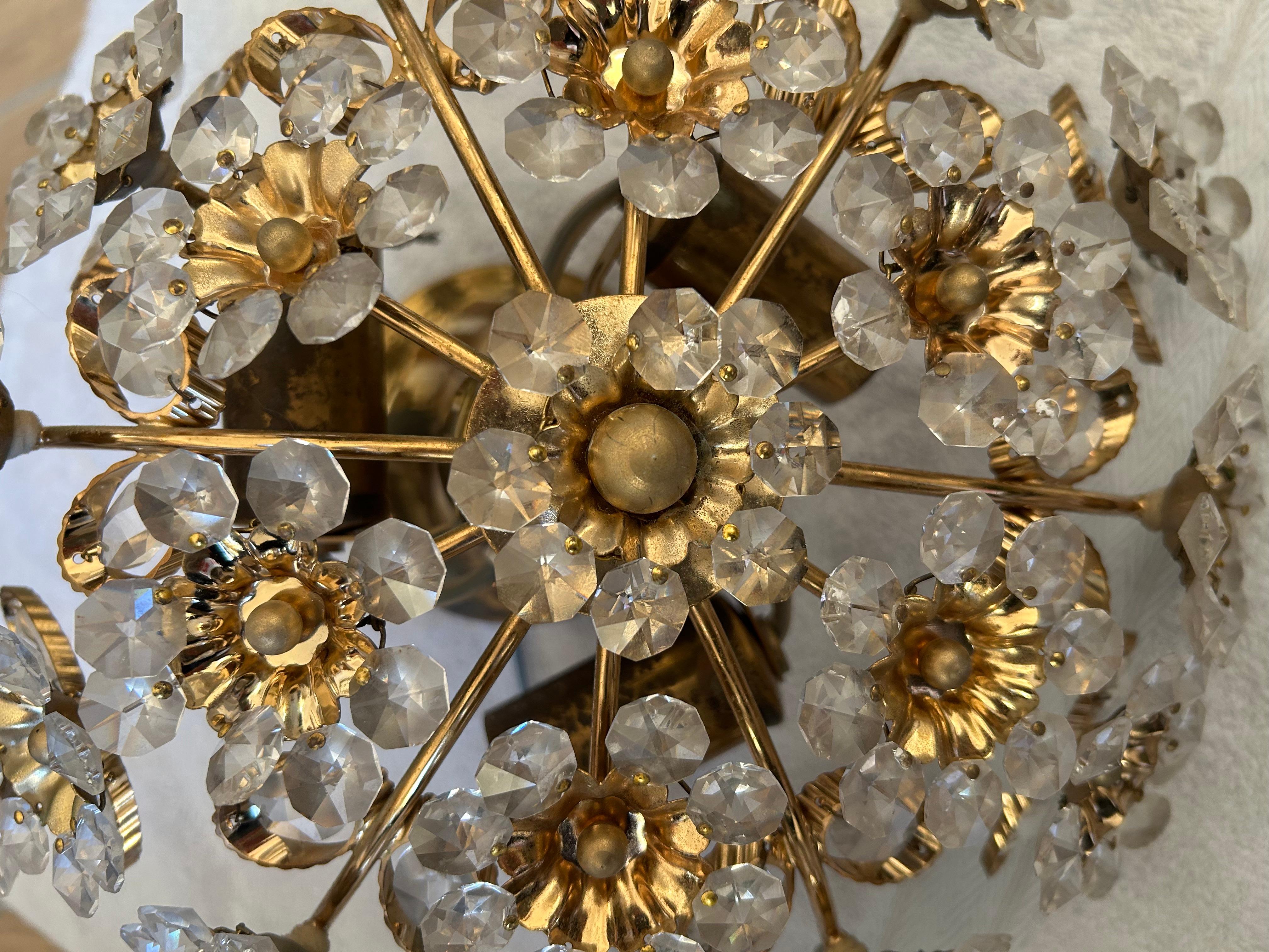 Fatto a mano Fiori di diamante, plafoniera in vetro di Murano scintillante, anni '80 in vendita