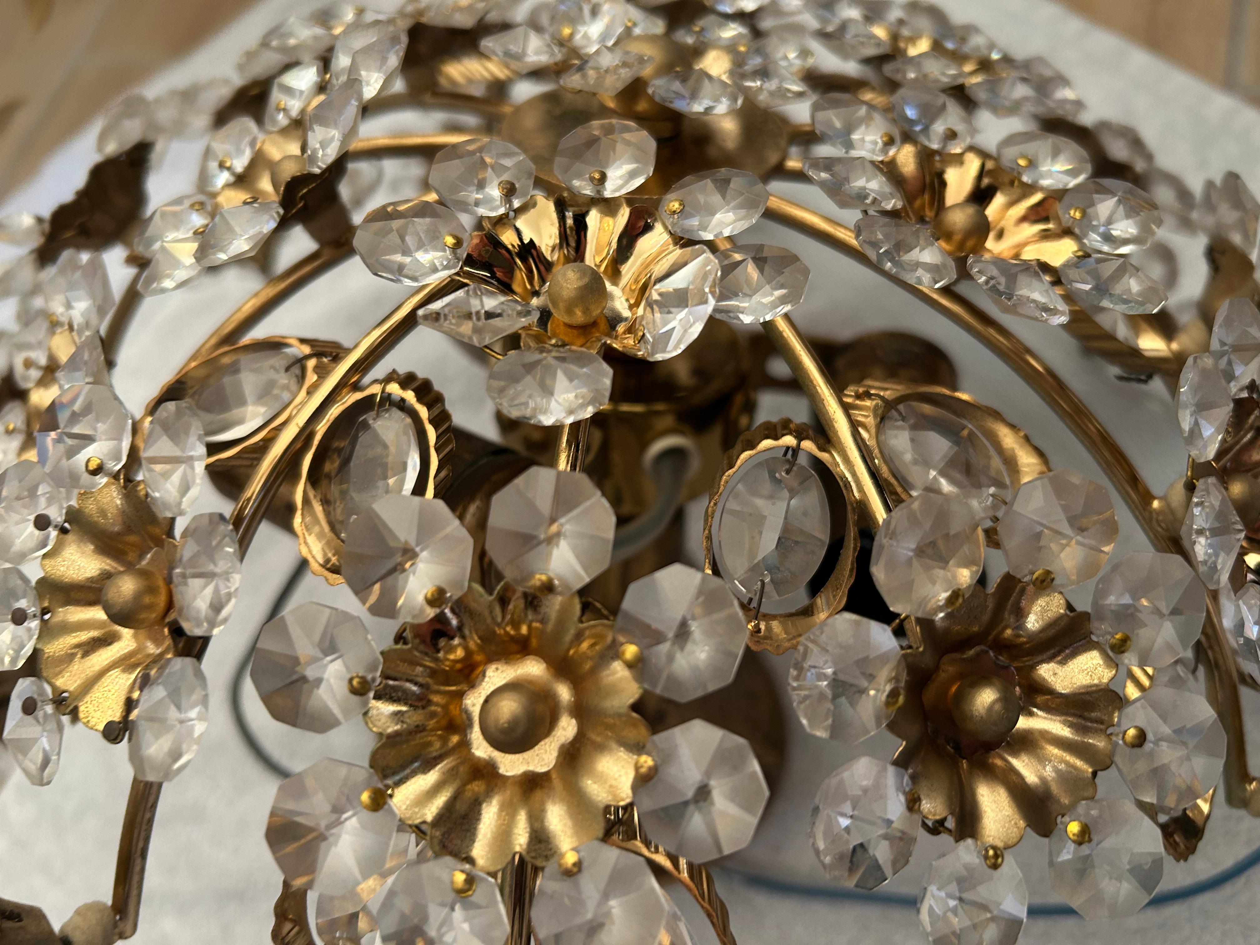 Metallo Fiori di diamante, plafoniera in vetro di Murano scintillante, anni '80 in vendita