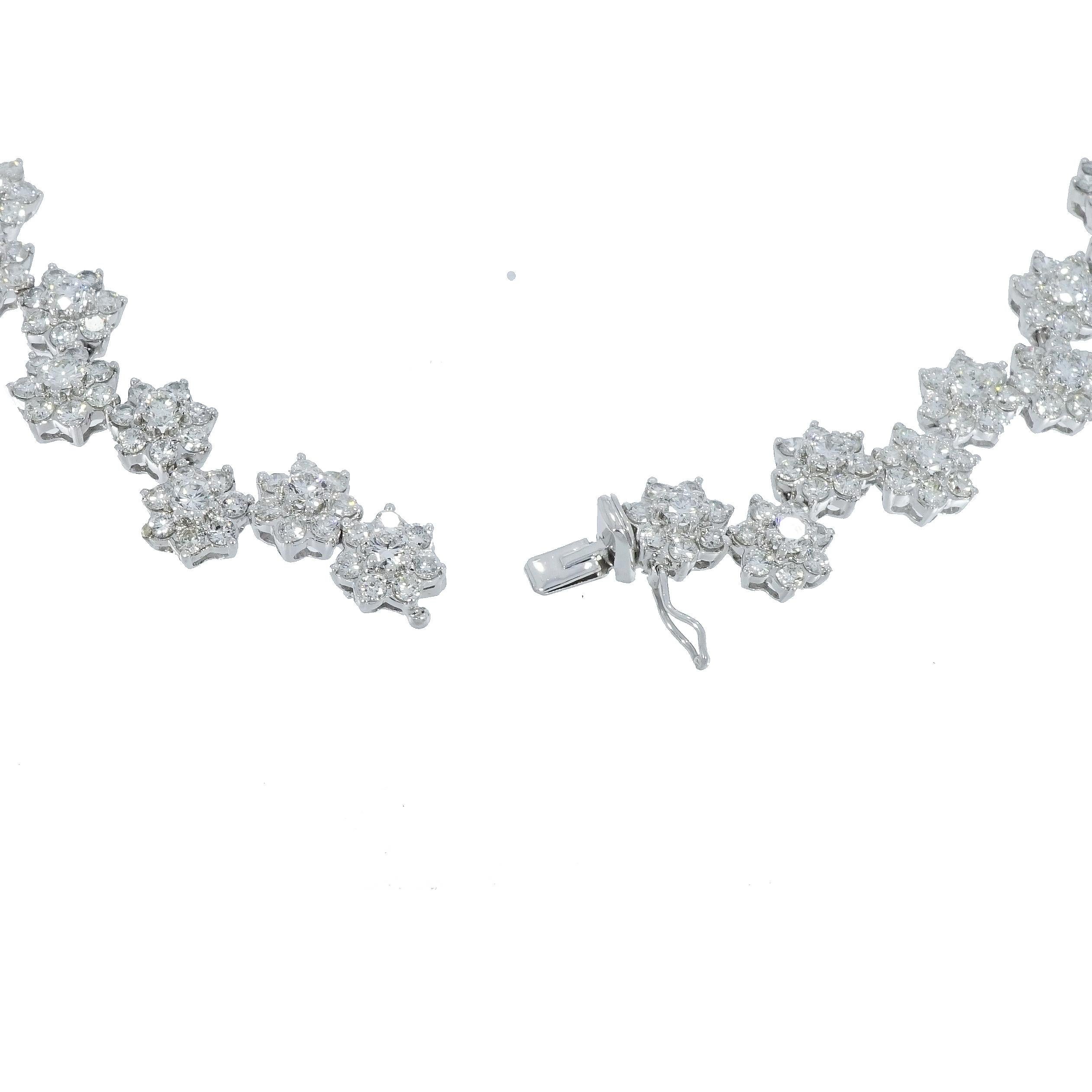 Contemporary Diamond Flowers White Gold Necklace