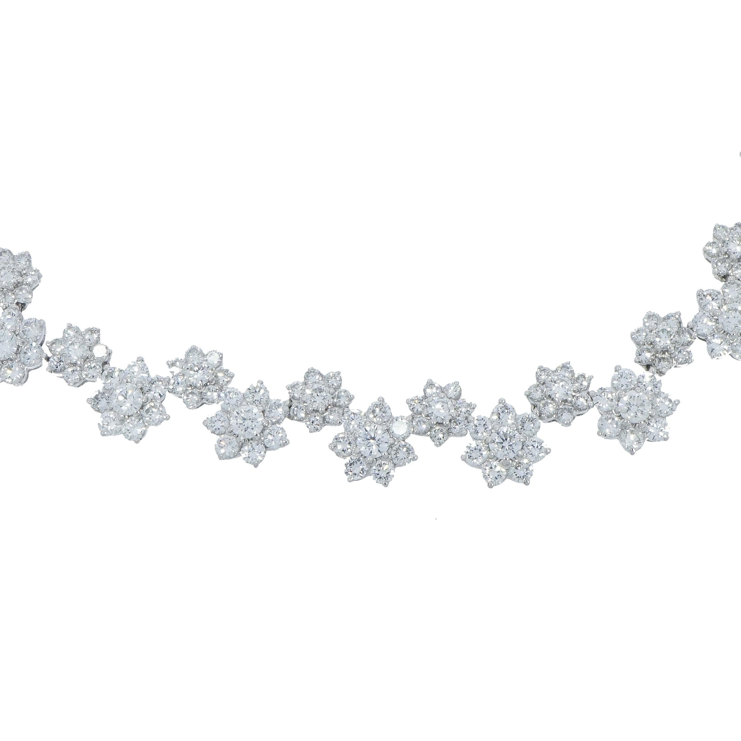 Round Cut Diamond Flowers White Gold Necklace