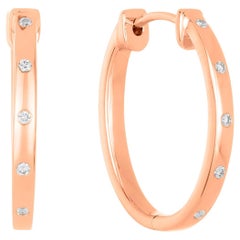 Diamond Flush Set Oval Hoop Earrings in 14k Solid White Gold