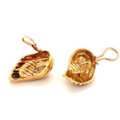 Diamond Fluted 18k Yellow Gold Earrings, circa 1960s