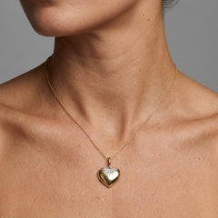 Diamond Fluted Heart 14K (or 18k upon request) Yellow Gold Pendant Necklace