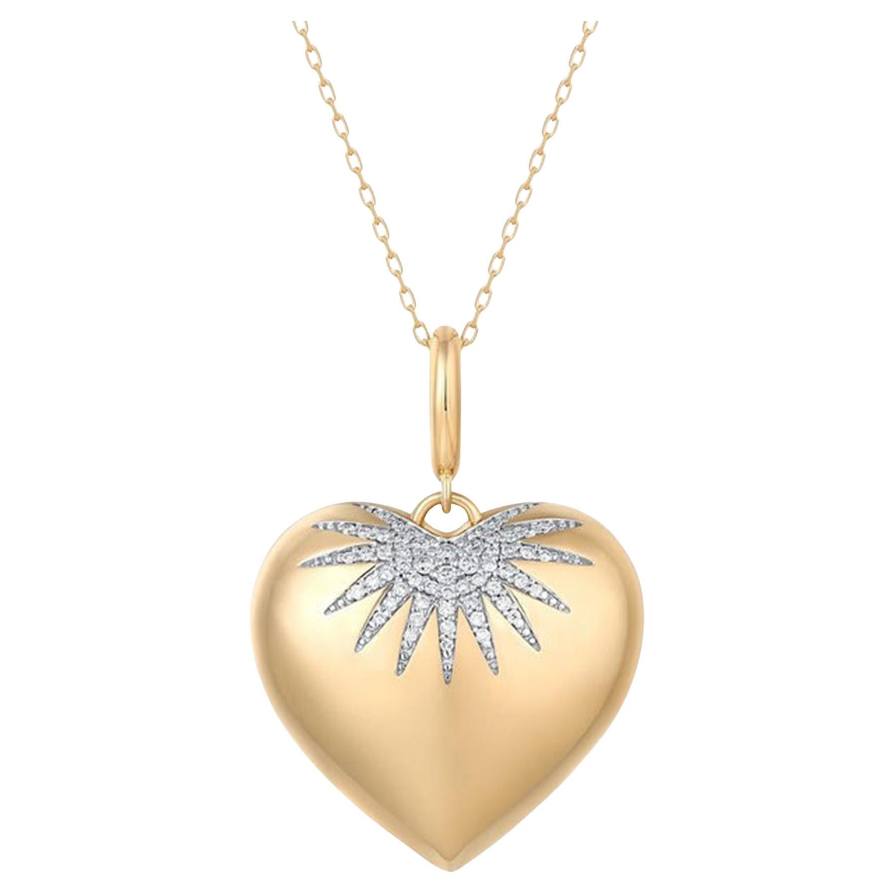 Diamond Fluted Heart 14K (or 18k upon request) Yellow Gold Pendant Necklace