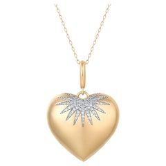 Diamond Fluted Heart 14K (or 18k upon request) Yellow Gold Pendant Necklace