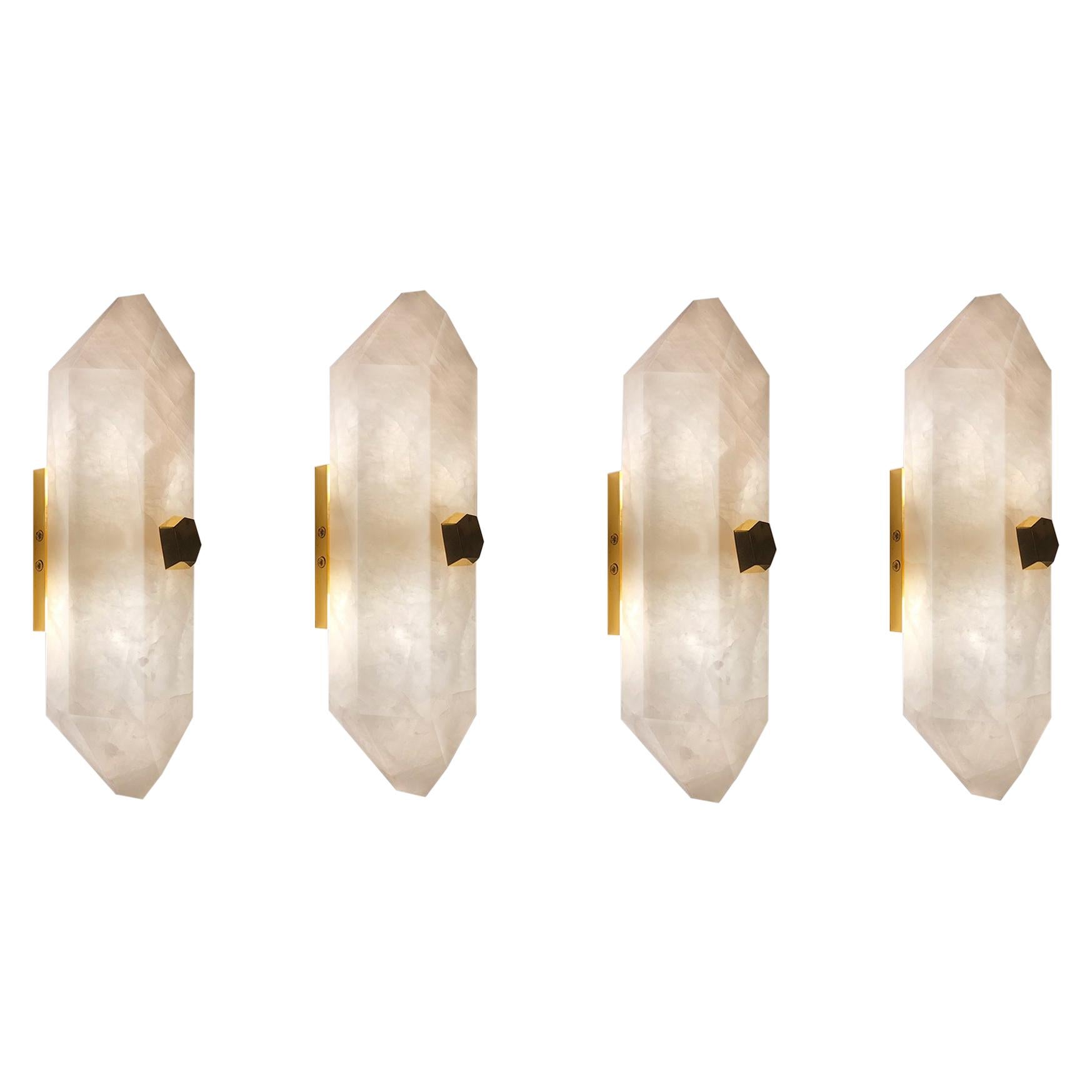 Group of Four Diamond Form Rock Crystal Sconces by Phoenix For Sale