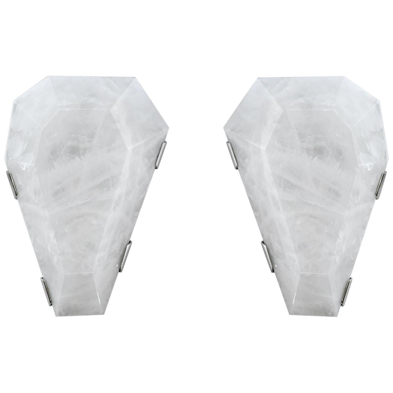 Diamond Form Rock Crystal Wall Sconces by Phoenix For Sale