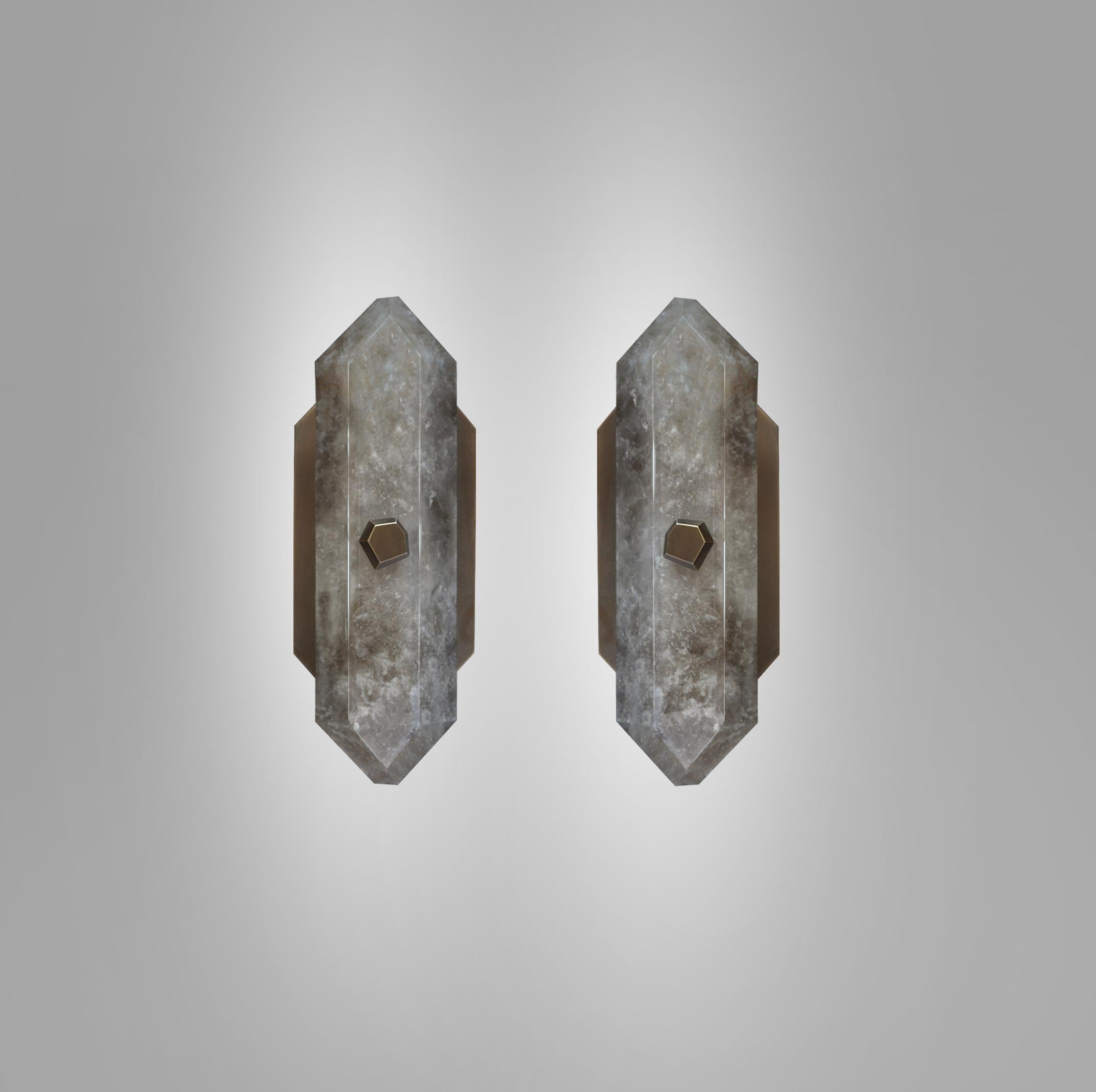 Contemporary Diamond Form Smoky Rock Crystal Sconces by Phoenix For Sale