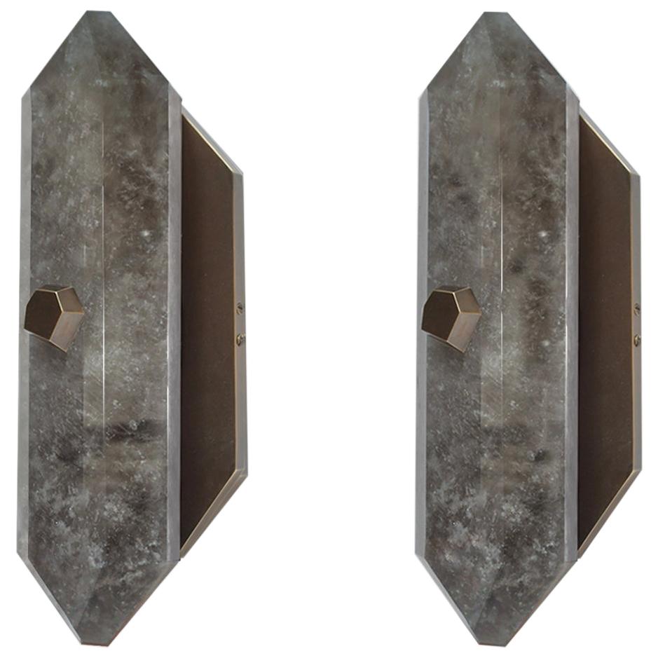 Diamond Form Smoky Rock Crystal Sconces by Phoenix For Sale