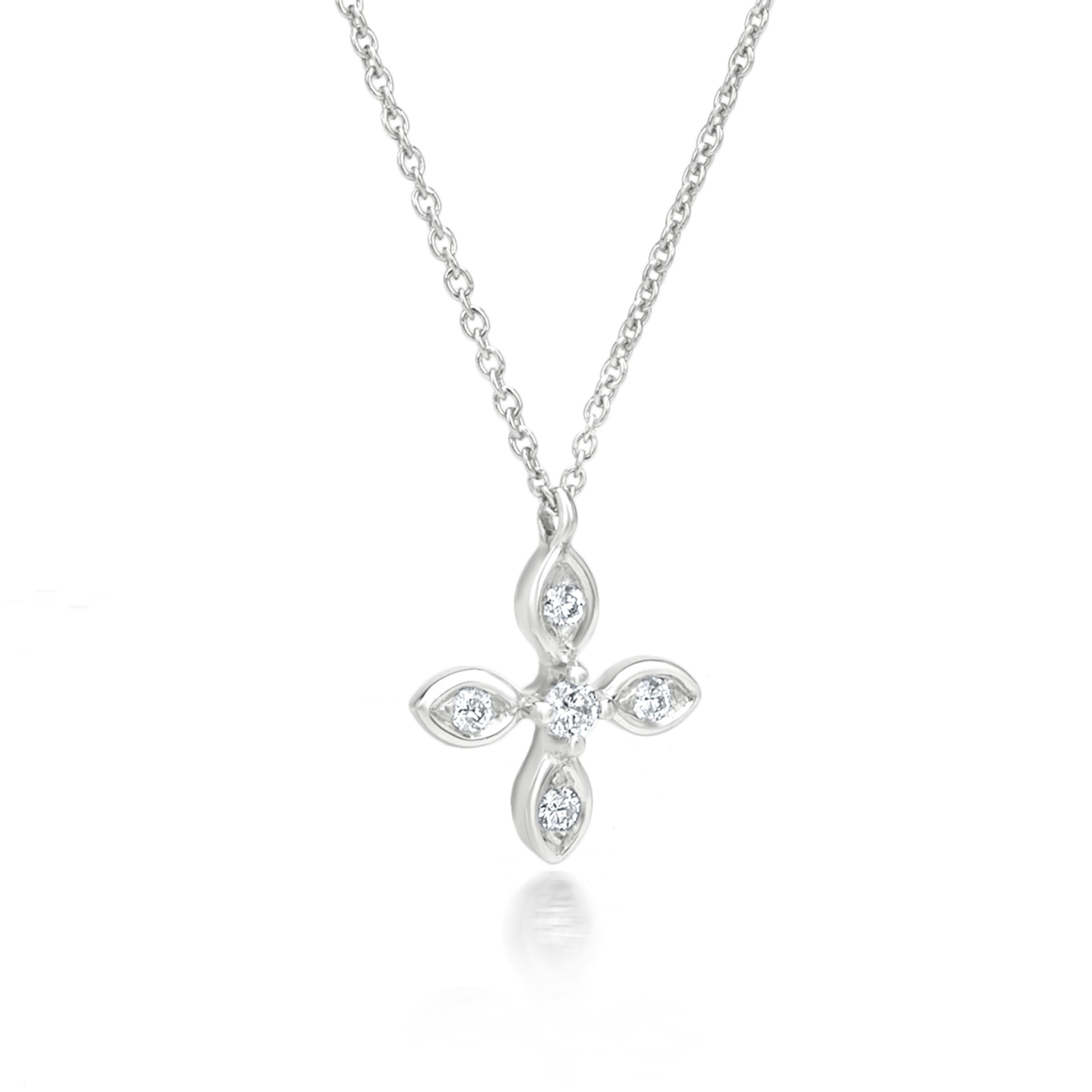 Contemporary Luxle Diamond Four Leaf Pendant Necklace in 18k White Gold