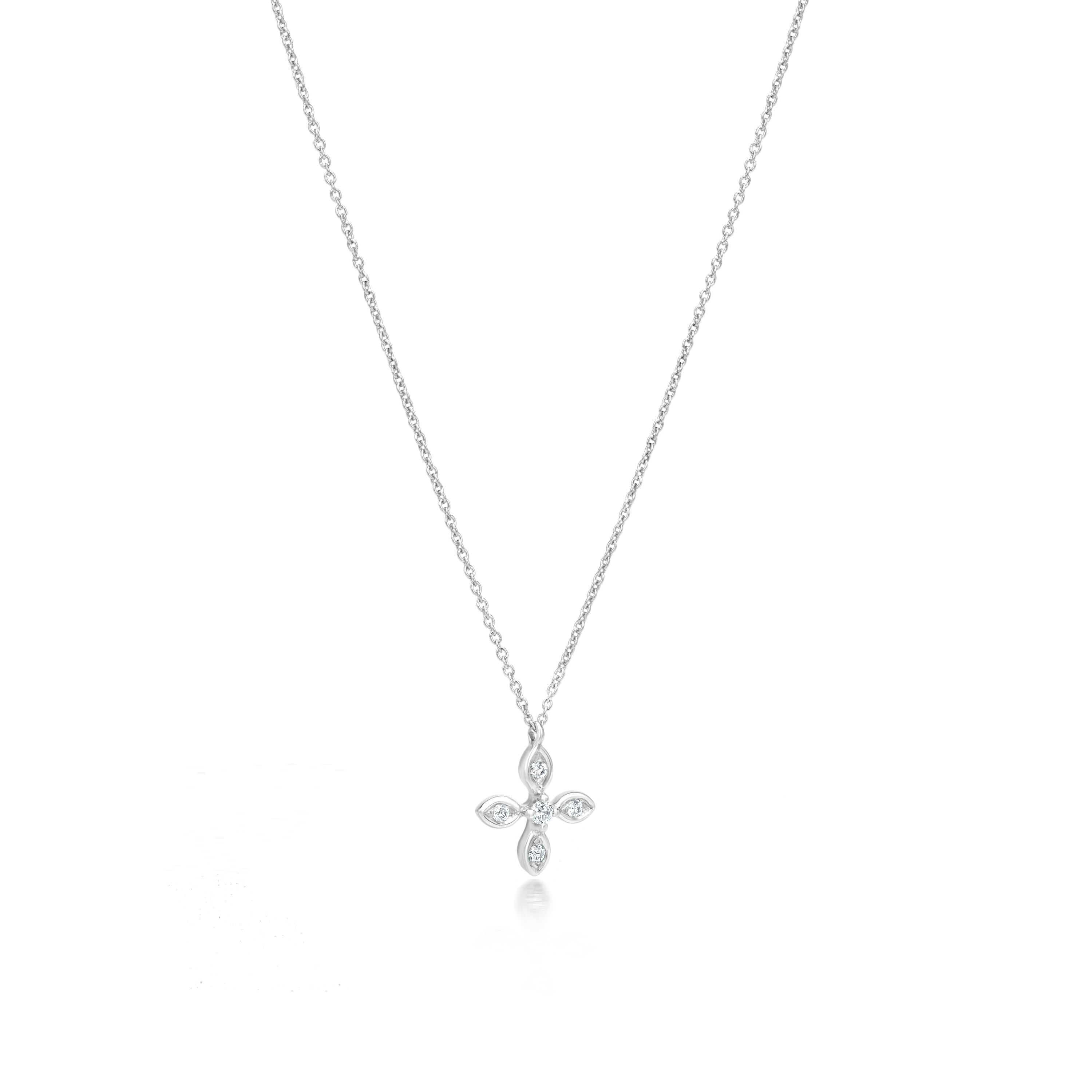 Round Cut Luxle Diamond Four Leaf Pendant Necklace in 18k White Gold