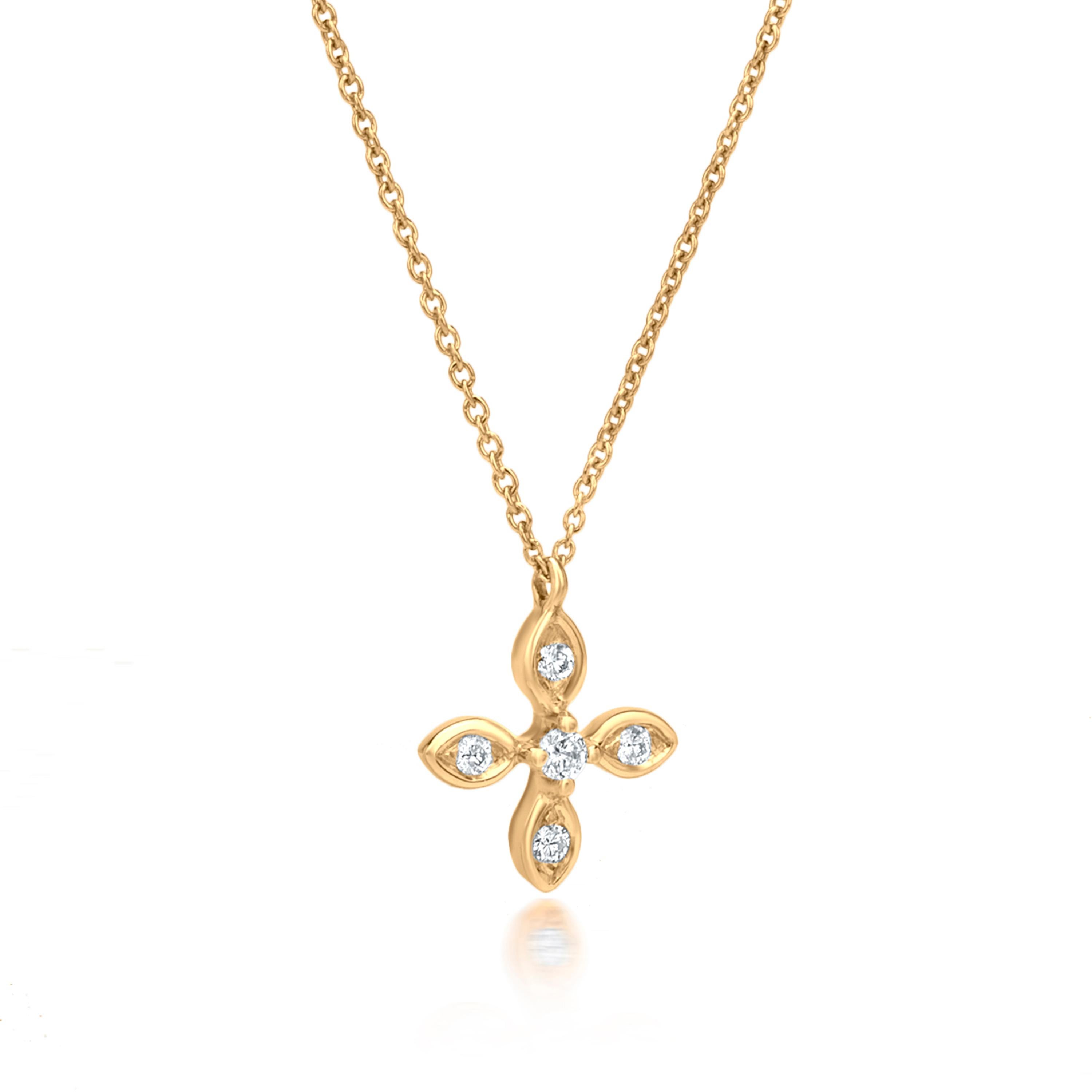 Contemporary Luxle Diamond Four Leaf Pendant Necklace in 18K Yellow Gold