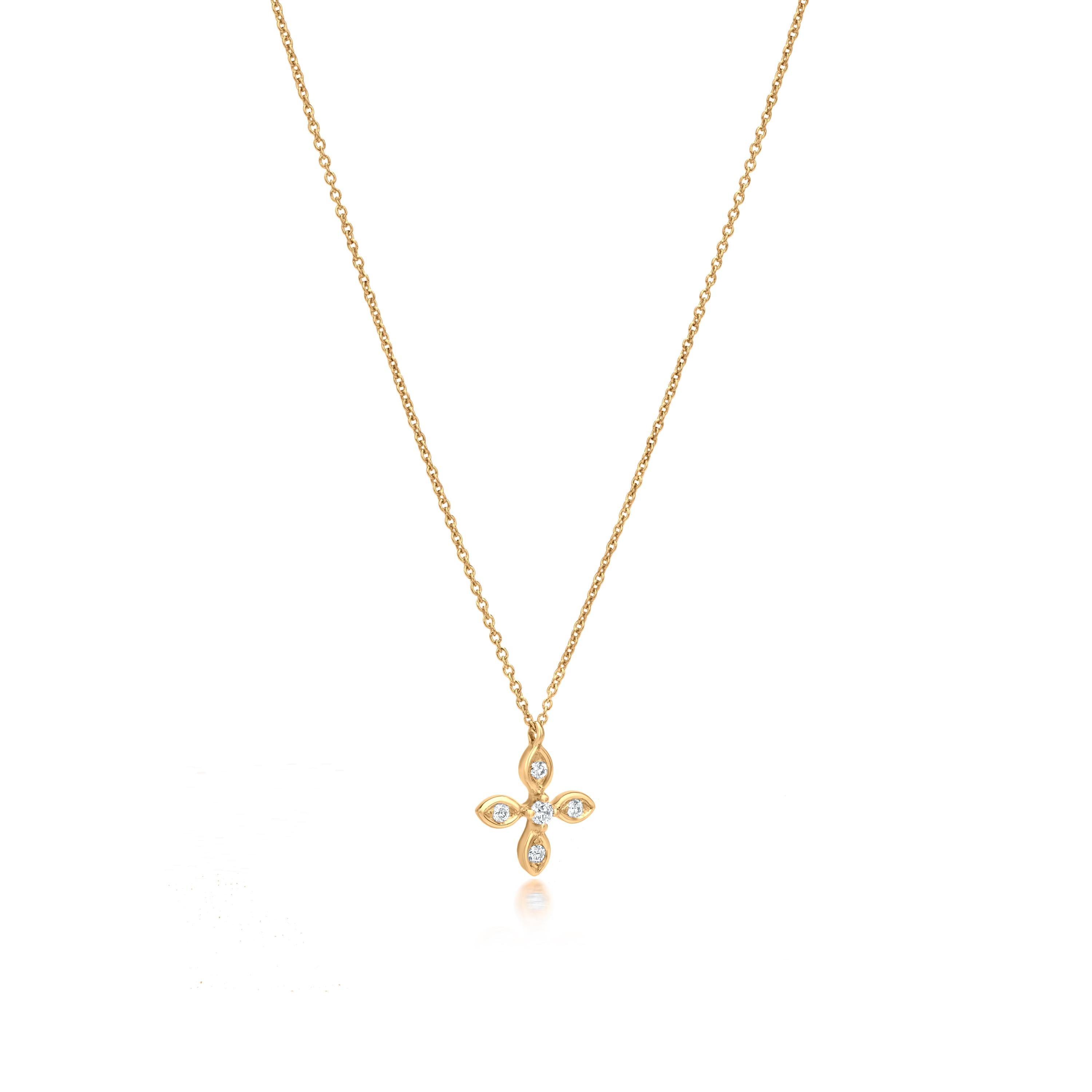 Round Cut Luxle Diamond Four Leaf Pendant Necklace in 18K Yellow Gold