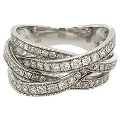 Diamond Four Row Crossover Vintage Gold Band Ring Estate Fine Jewelry