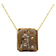 Diamond Frame 18k White & Yellow Gold Oil-Rig Pendant Chain