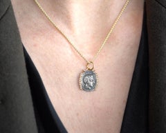Diamond Framed Coin Replica of Athena Goddess of Wisdom and War, Charm, Pendant