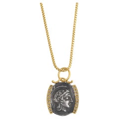 Diamant gerahmte Münze Replica von Athena Göttin der Weisheit & Krieg, 24k Gold Diamanten