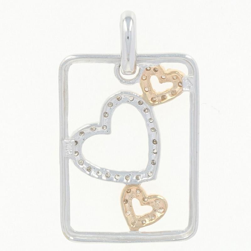 Diamond Framed Hearts Pendant, 10k White Gold Single Cut .12ctw In Excellent Condition In Greensboro, NC